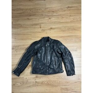 AGV Sport Womens L Black Leather Motorcycle Jacket Biker Riding Full Zip